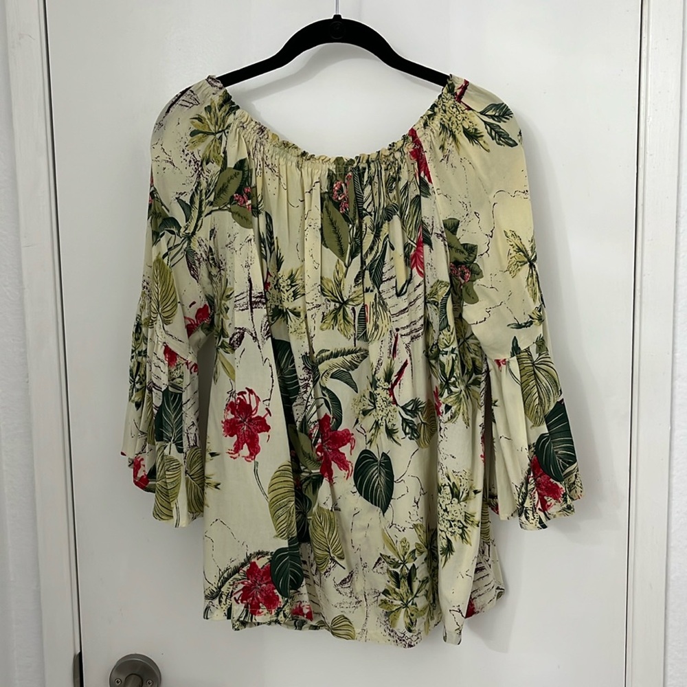 Tropical Print Off the Shoulder Blouse